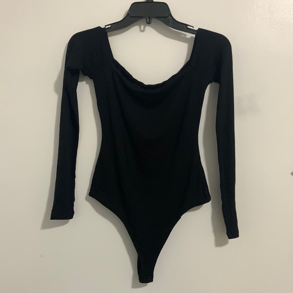 NWOT Naked Wardrobe Black Square Neck Long Sleeve Bodysuit